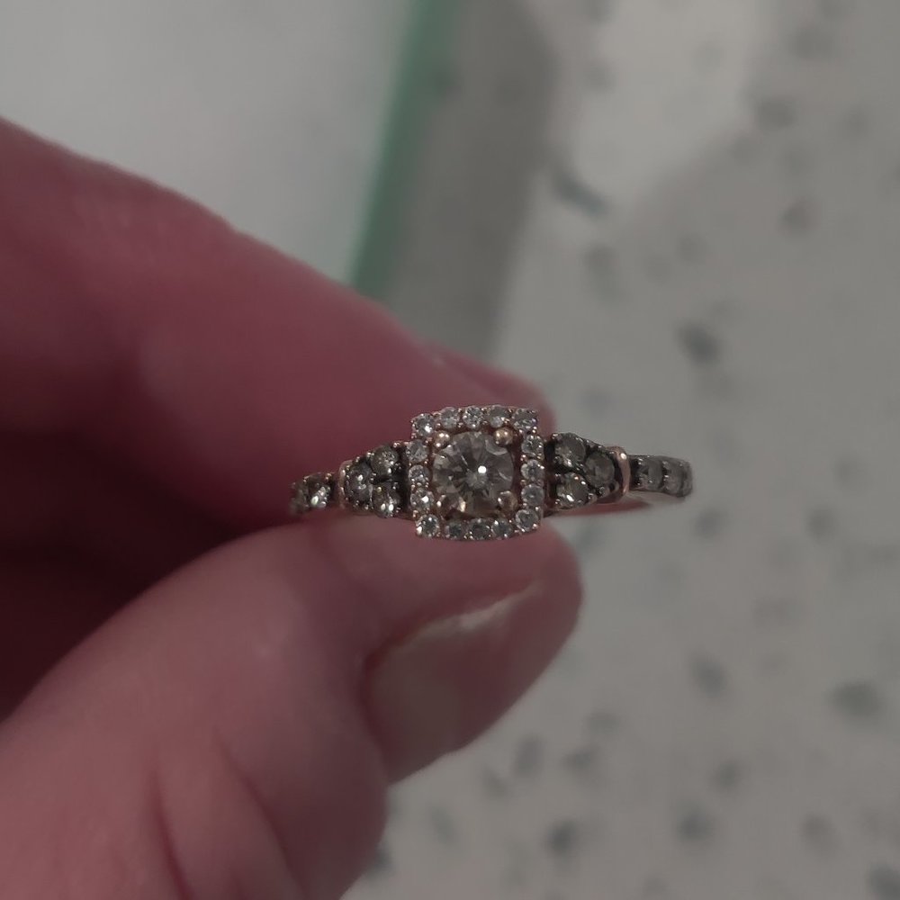 LeVian Rose Gold engagement ring with white and chocolate diamonds